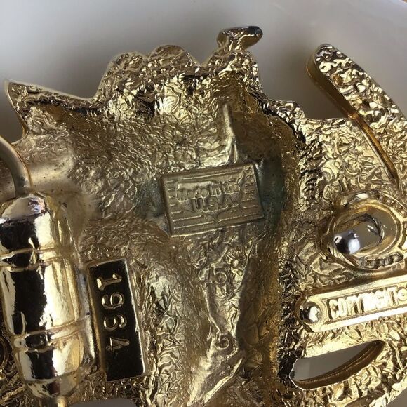 Vintage Saddle Buckle Belt Rodeo SW Gold Equestrian Horses - Picture 11 of 16